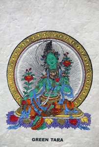 Grön Tara, buddhistisk symbol för välstånd. Kopan-klostret, Bhaktapur, Nepal av Unbekannt