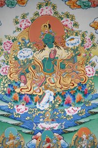 Grön Tara, symbol för välstånd. Kopan kloster, Kathmandu, Nepal av Unbekannt