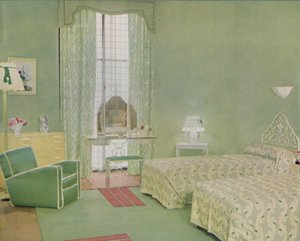 Grönt och vitt färgschema för ett sovrum, 1938 av Unbekannt