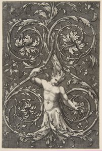 Grotesk med mansfigur med underkropp och huvud av akantusrullar, ca. 1515-1600. av Unbekannt