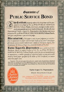 Garanti för public service obligation - Taylor-Logan Co. Papermakers annons, 1919 av Unbekannt