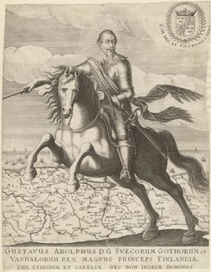 Gustavus Adolphus före kartan över Pommern i bakgrunden, 1630 av Unbekannt