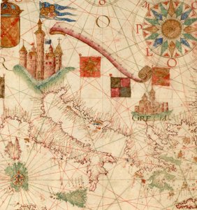 HM 1549   LUÍS TEIXEIRA, PORTOLANS SCHEMA. Lissabon, ca. 1600 Inskriven på en rulle "Por Luis Te[ixe]ira em Lix[bo]a." Såld 1867 av Henry Stevens (1791-1867) till Henry Huth (1815-78), The Huth Library (1880), pt. 4, 1171. Försäljning av Alfred Henry Huth  av Unbekannt
