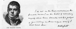 Handskrift och signatur av Sir Walter Scott (penna och bläck på papper) av Unbekannt