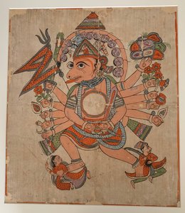 Hanuman i sin tantriska femhövdade Pancha Mukha-form, ca. sent 1800-tal. av Unbekannt