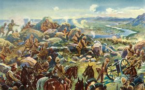 På väg från Cronje - General French Blocking the Way at Koodoosrand Drift, 1901. av Unbekannt
