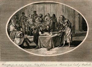 Henrik III presenterades för baronerna av jarlen av Pembroke, 1216 1793 av Unbekannt