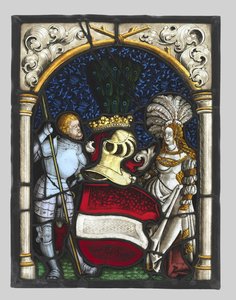 Heraldisk panel föreställande en riddare och en dam med vapen av ärkehertigdömet Österrike, ca. 1515. av Unbekannt