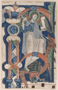 Historikerad initial P Urklippt ur en korbok: St. Michael and the Dragon, tidigt 1200-tal. av Unbekannt