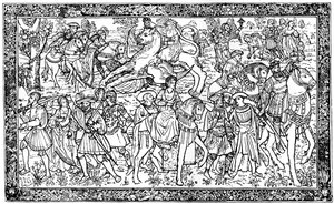 Historiska och allegoriska figurer, gobeläng på Hampton Court Palace, Richmond, London, 1930 av Unbekannt