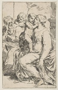 Heliga familjen med Johannes Döparen, kopia på omvänd sida efter Cantarini, ca. 1640-1642 eller senare. av Unbekannt