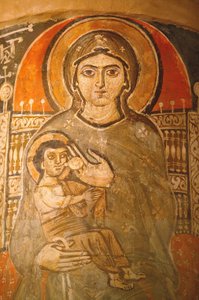 Holy Virgin och Saint John Kame koptiska klosterfresk: Maria ammar Jesus Egypten av Unbekannt