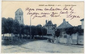 Ile de France, Essonne (91), Soisy sur Ecole (Soisy-sur-Ecole): Kyrktorget - Vykort sent 1800-tal - början av 1900-talet av Unbekannt