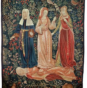 Illustration av "dödens triumf över kyskhet" från Petrarch, 1500-talet. av Unbekannt