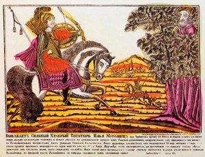 Ilya Muromets och Nightingale the Robber, Lubok-tryck, 1700-tal av Unbekannt
