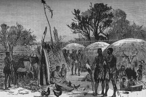 Interiör av en Zuli Kraal vid Tugelafloden, c1880 av Unbekannt