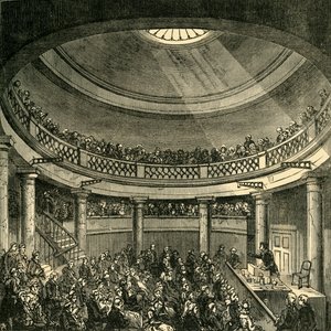 Interiör av Rotundan, Blackfriars Road, 1820, c1878. av Unbekannt