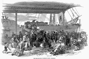 Irländska emigranter på väg till Amerika vid Waterloo Docks, Liverpool, 1850 av Unbekannt