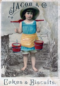 Jacob och Cos. Kakor och kex, 1900-c1920-talet. Reklamvykort av Unbekannt