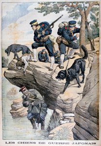 Japanska soldater med hundar hittar en ryss gömd, rysk-japanska kriget, 1904 av Unbekannt