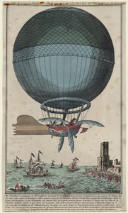 Jean Pierre Blanchard och John Jefferies anländer till Calais efter att ha korsat Engelska kanalen i en luftballong, 1785 av Unbekannt