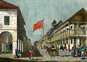 Korsningen mellan Harbour Street och King Street, Kingston, Jamaica, c1835 av Unbekannt