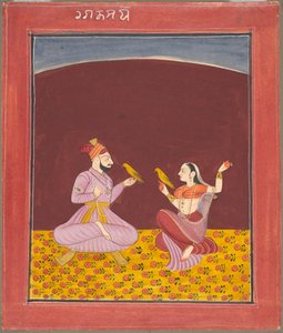 Kamod Raga från Dipak Raga-familjen, sida från en Ragamala-serie, ca. 1750. av Unbekannt