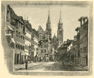 Karolinen-Strasse och St. Lawrence-kyrkan, Nürnberg, 1890. av Unbekannt