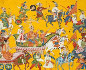 Kung Dasaratha och hans följe fortsätter till Ramas bröllop: Folio från Shangri..., ca. 1690-1710. av Unbekannt