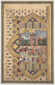 King Luhrasp Ascends the Throne: A Processon Arrives at Court Recto..., ca. 1560-80-tal. av Unbekannt