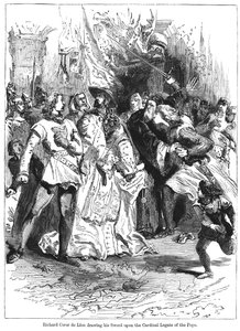 Kung Richard I 1157-1199 drar sitt svärd mot påvens kardinallegat av Unbekannt
