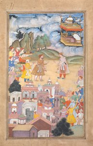 Kung Sal besöker Kala Yavana, Folio från Harivamsa Legend of Hari Krishna, K. 1590-95. av Unbekannt