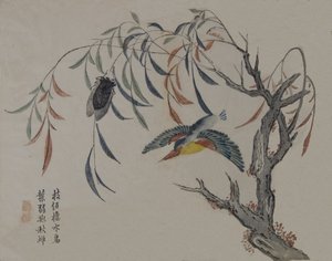 Kingfisher, Cicada och Willow Tree, 1800-talet. av Unbekannt