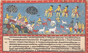 Krishna, Balarama och cowherdarna... från en Dispersed Bhagavata Purana..., 1800-1825. av Unbekannt