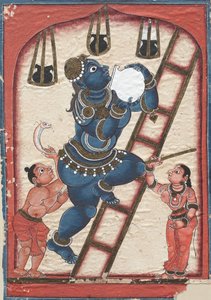 Krishna stjäl ostmassa, sent 1700-tal. av Unbekannt