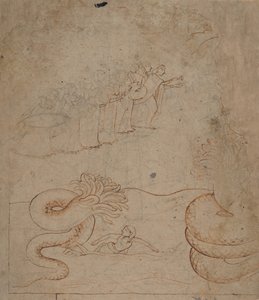 Krishna betvingar ormen Kaliya i Yamunafloden..., ca. 1780. av Unbekannt