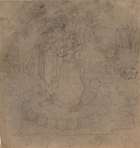 Krishna och Radha står på en lotus, sent 1800-tidigt 1900-tal. av Unbekannt