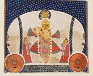 フルートを演奏する Shrinathji としてのクリシュナ、20 世紀初頭のスウェーデン語 av Unbekannt