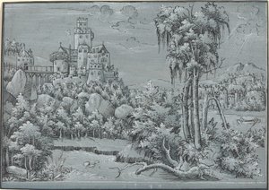 Landskap med ett slott, 1544. av Unbekannt