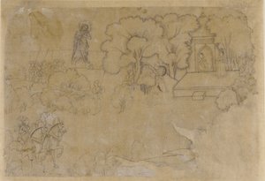 Landskap med en figur av Jungfru Maria, 1600-talet. av Unbekannt