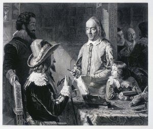 Den engelske läkaren William Harvey (1578-1637) visar kung Charles I Stuart av England (1600-1649) teorin om blodcirkulationen av Unbekannt