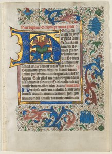 Löv utskuret från en timbok: Dekorerad initial H, ca. 1470-1480. av Unbekannt