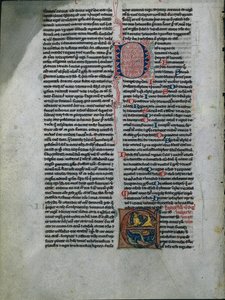 Blad från en bibel: Initial E: Entwined Lions and Serpents 1 av 2 utskurna löv, ca. 1225-50. av Unbekannt