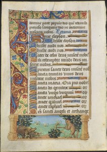 Leaf from a Book of Hours: Ape Hunting Wild Boars, ca. 1500-1510. av Unbekannt
