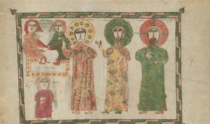 Blad från en evangeliebok med fyra stående evangelister, 1290-1330. av Unbekannt