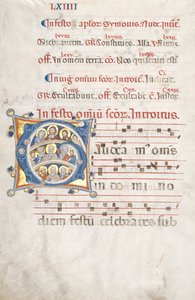 Blad från en gradvis: Inledande G med Kristus, jungfrun och apostlarna, ca. 1300. av Unbekannt