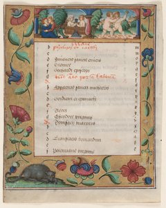 Blad från en psaltare och bönbok: Kalendersida med Labor a tergo, ca. 1524. av Unbekannt