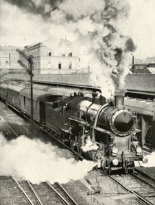 Lämnar Budapest. Ett snabbtåg avgår från Centralstationen, 1935-36. av Unbekannt