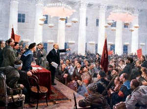 Lenin anklagar deputerade för den andra sovjetkongressen, Smolny Palace, St Petersburg, 1917 av Unbekannt