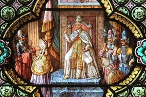 Leo XIII. Rosenkransens bubbla. Fönster i målat glas. Vår Fru av la Salettes helgedom, La Salette-Fallavaux, Frankrike av Unbekannt